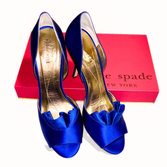 Kate Spade Chrisette Cobalt Blue Satin Heels Size 8 - Picture 4 of 7